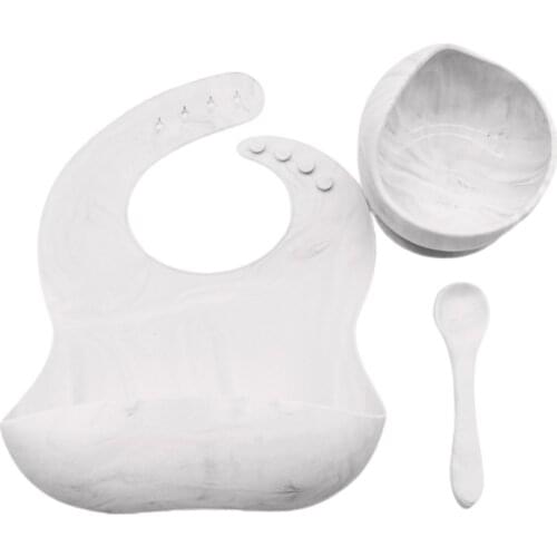 3 Pcs Baby Bibs+Suction Dish Bowl Plate+Spoon Set Waterproof Food Grade Silicone Newborn Infants Adjustable Drooling Burp Aprons