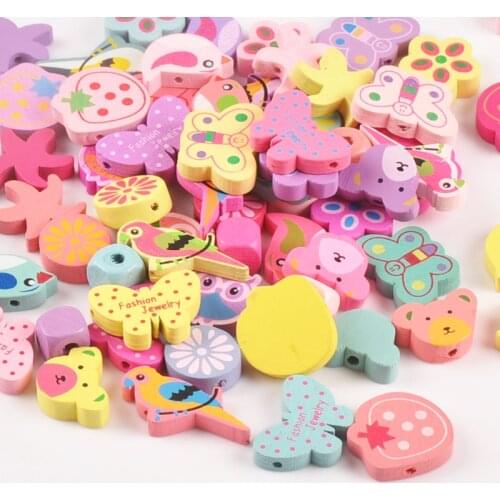 30pcs Mixed color Mixed style Pattern Wooden Spacer Beads For Jewelry making For Pacifier Clip Accessories MT2106