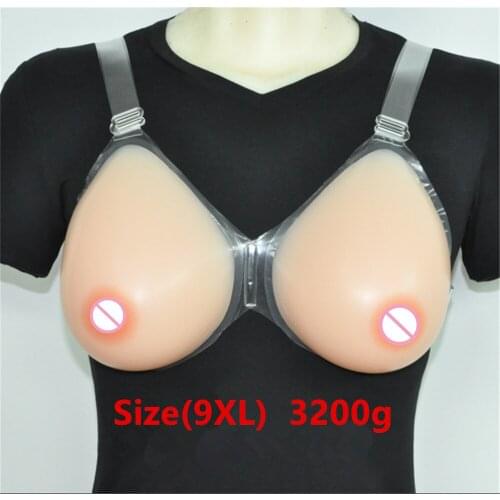 3200g/pair Crossdresser Silicone Tits Bra Fake Breast Enhancer Huge Transexual Silicone Breast Forms Needn't Adhesives