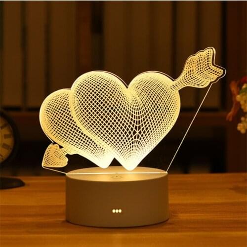 3D Night Light Heart Love Acrylic USB DIY Kids Bedroom Night Lamp Nightlight for Wedding Valentines Day Decor Christmas Gift