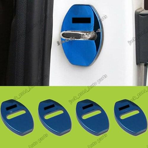 4pcs Car Door Lock Covers Blue Steel For AUDI A6L A4L A1 A3 A7 A5 Q3 Q5L Q7