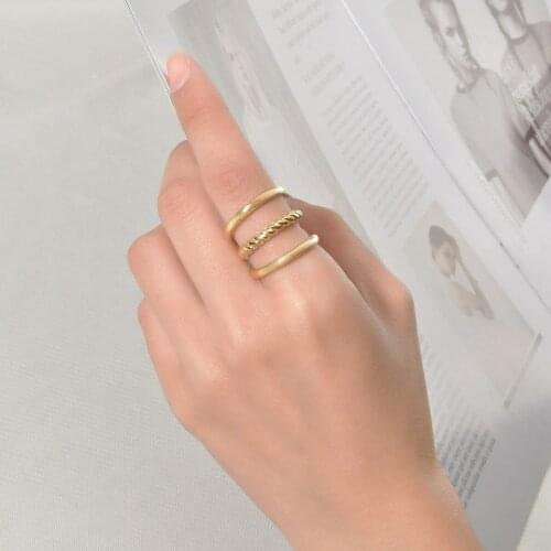 Acheerup Fashion Simple 14k Gold Metal Open Ring For Women Girl 3 Layers Hollow Elegant Index Finger Rings Birthday Jewelry Gift