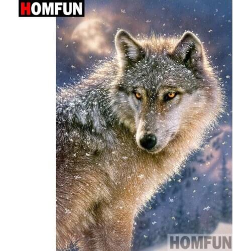 HOMFUN 5D DIY Diamond Painting Full Square/Round Drill "Animal wolf" 3D Embroidery Cross Stitch gift Home Decor A04048