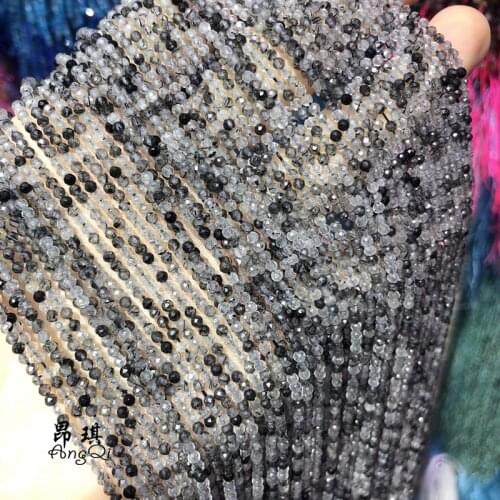 AngQi Natural Stone Black Quartz Beads 2 3mm Small Round Loose Stone Beads for Jewelry Making DIY Bracelet Necklace Strand 15