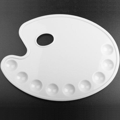9 Holes White Elliptical Flat Plastic Palette Hand-held Creative Art Pigment Palette Oval Palettes Artistic Supplies