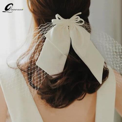 White Satin Bow Hair Accessories Bride To Be Wedding Accessories Decoration Photography Hair Style Opaska Do Wlosow
