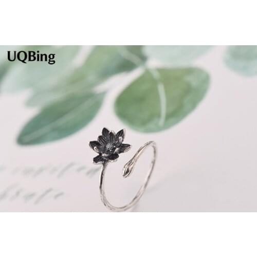 Free Shipping Solid 100% 925 Sterling Silver Vintage Lotus Flower Open Rings Jewelry anillo de plata anello