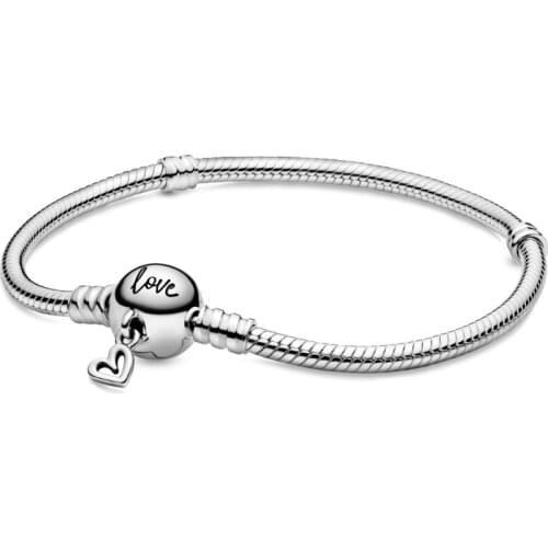 Authentic 925 Sterling Silver Moments Freehand Heart Clasp Fashion Bracelet Fit Pandora Women Bead Charm Bangle Gift DIY Jewelry