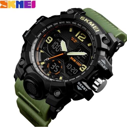 SKMEI Men Outdoor Sports Watch 2 Time display Chronograph 50M Waterproof Watches Fashion Casual Wristwatch Relogio Masculino
