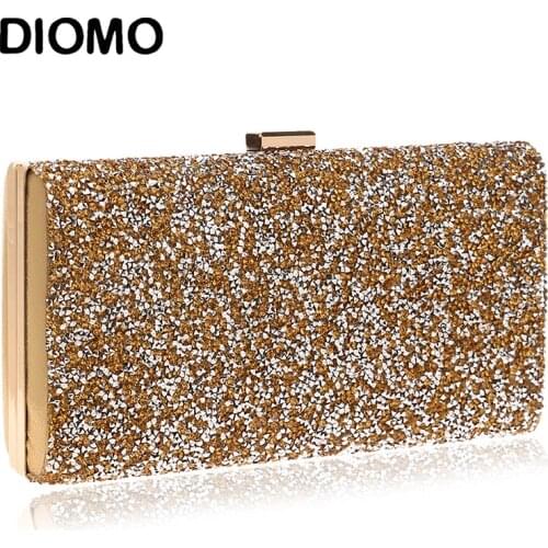 DIOMO Clutch Evening Bag Glitter Purse for Women Wedding Party Ladies Shoulder Chain Bags Black Gold Silver