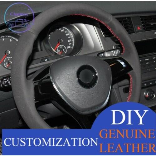 For VW Golf 7 Mk7 Polo Jetta Black Suede Hand-stitched Car Steering Wheel Cover anti-slip design all season