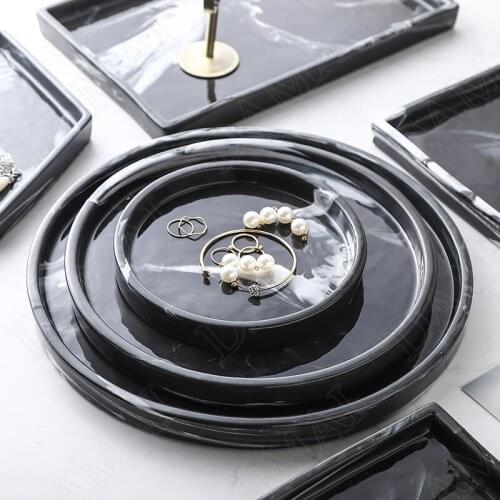 European Ceramic Storage Trays Black Marble Texture Cosmetic Container Restaurant Serving Tray Home Decoration Modern Ornaments