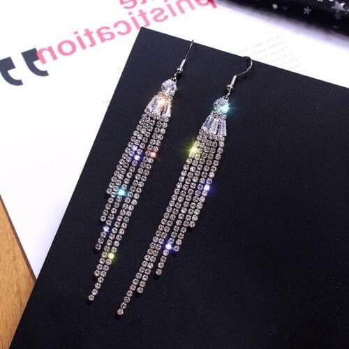 Exknl 2020 Fashion Bridal Brincos Wedding Drop Dangle Earrings for Women Elegant Crystal Long Tassel Earrings Statement Jewelry