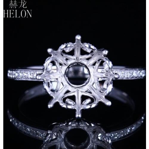 HELON 10mm -11mm Round Solid 14k White Gold Pave Natural Diamonds Semi Mount Engagement Wedding Women Fine Jewelry Diamond Ring
