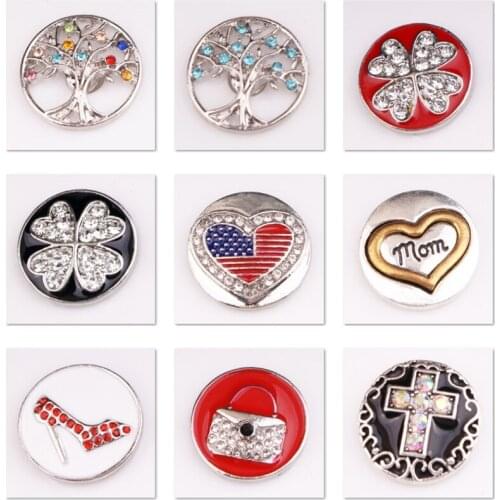 XH8301 Crystal Enamel MOM Tree of life love USA cross 18mm Metal Snap button fit snap jewelry DIY