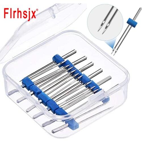 FLRHSJX 3/9pcs Twin Needles Double Needle Sewing Machine Needle with Plastic Pin Storage Box 3 Size 2/90 3/90 4/90