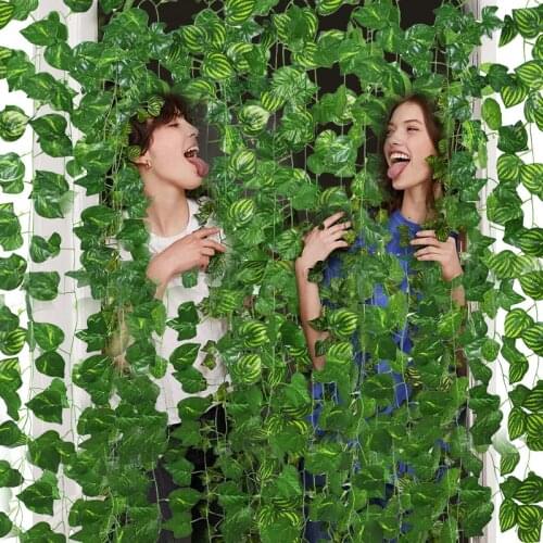 2.3M Artificial Green Leaves Garland Plants Creeper Leaf Ivy Vine Home Wedding Decor DIY Hanging String Leaves Artificial Flower