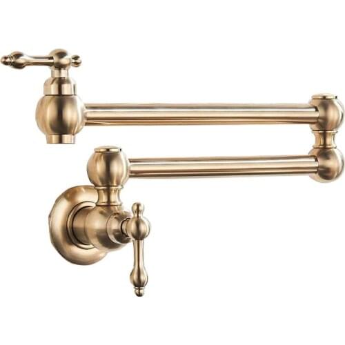 Brass Pot Filler Tap Wall Mounted Kitchen Faucet Foldable Gold Single Cold Sink Tap Rotate Folding Spout