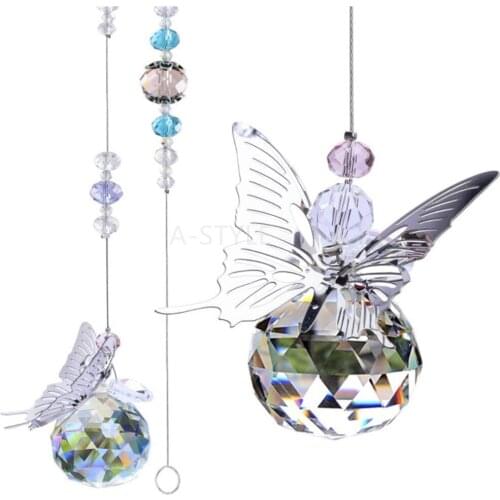 LEISI Handmade Butterfly Suncatcher Rainbow Maker Crystal Ball Prism Pendant Christmas Hanging Ornament Home Wedding Decor Favor