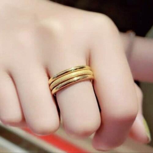 3pcs/set Fashion Stainless Steel Rings Set Statement Wedding Jewelry Accessories Simple Gold Color Frosted Rings for Women