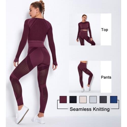 Gym Clothing Seamless Leggings For Women Yoga Set Workout Clothes Female Athletic Wear Fitness Long Sleeve Crop Top Sport Suit