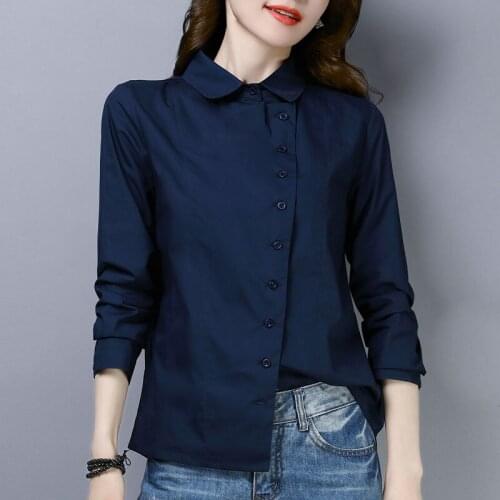 100% Cotton Solid Women Shirts Asymmetrical Button Solid Slim Office Lady Elegant All Match Blouse Outwear Tops