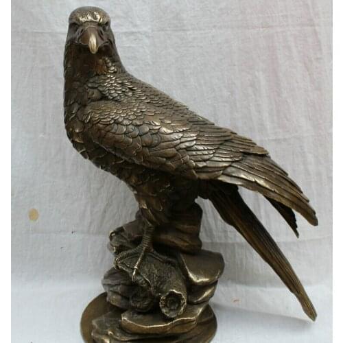 Song voge gem S2560 24" Chinese Bronze Copper Tercel Fly Bird Eagle Hawk Statue On Stone Sculpture
