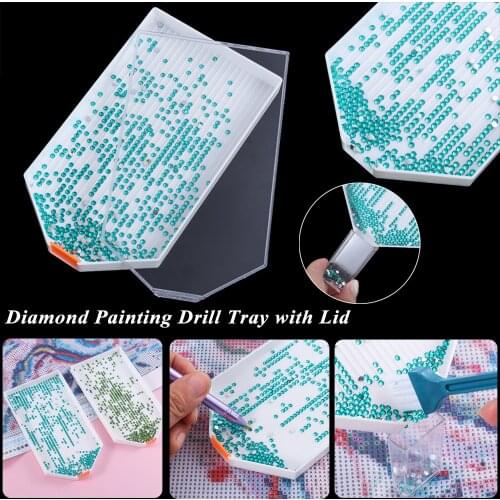 Large Capacity Diamond Painting Tray with Lid Cleaning Brush Drill Plate Cross Stitch Accessorie Nail Art Beading Plates Storage