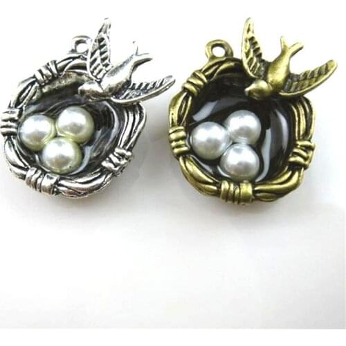 2pcs Charms 25*22*6.5mm Antique Silver Bronze Plated Bird Nest Handmade Charms Pendant DIY for Bracelet Necklace 10242