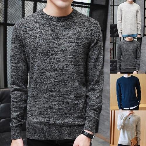 Plus Size Men Casual Long Sleeve Solid Color Slim Knitwear Bottoming Sweater