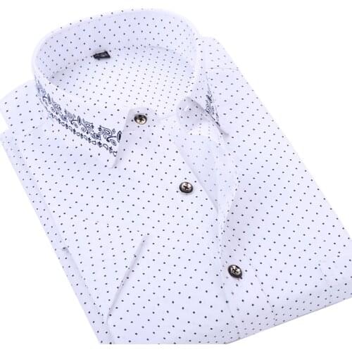 AOLIWEN brand men vacation polka dot floral print shirt men’s casual button trend Hawaiian style cool slim short sleeve shirts