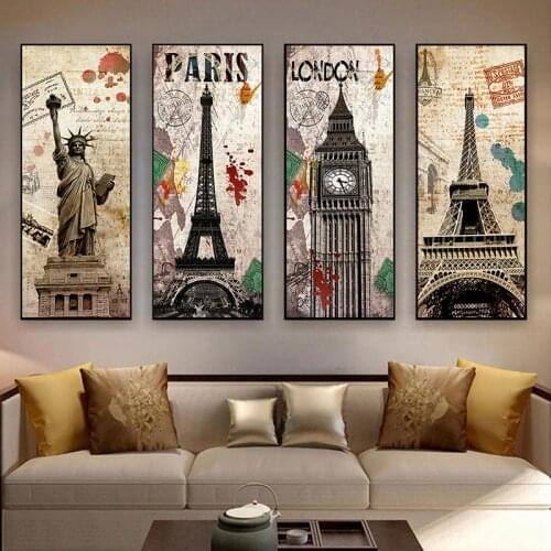 Nordic World City Landscape Vintage Canvas Painting Paris London New York Poster Prints Wall Art Picture Living Room Home Decor