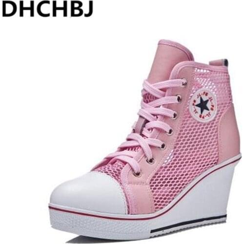 Women Shoes Spring Summer Style Breathable Mesh Platform Casual Shoes Woman Height Increasing Trainers High Top Tenis Feminino