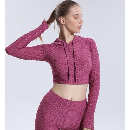 Womens T-shirt Yoga Crop Top Sport Gym Clothing Fitness Bouncy Bubbles Sexy Top Female Yoga Shirts Women Hooded Long Sleeves