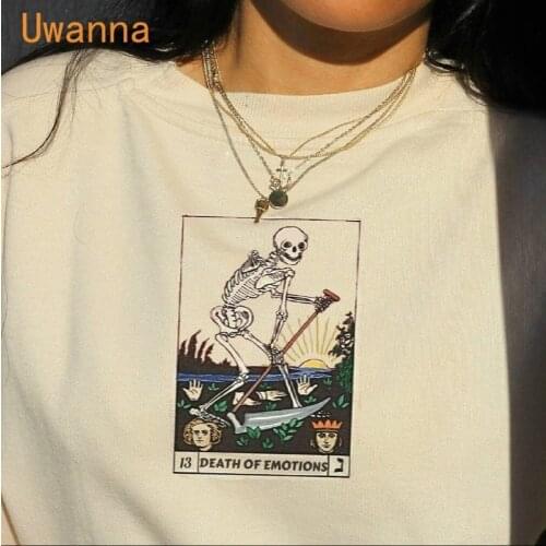 Emotions Skull Bones Printed Harajuku T Shirt Women Graphic T-shirt Short Sleeve Casual White Tops Tee Women Fashion Clothing
