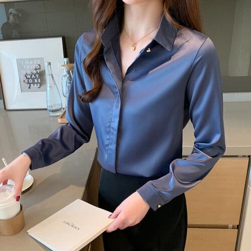 Women Shirt White Shirt Women Long Sleeve Shirts women Blouse Office Lady Satin Silk Blouse Tops Plus Size Woman Basic Shirt Top