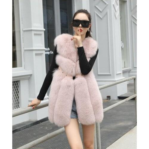 JANEFUR Genuine Fox Fur Vest Fashion Warm Sleeveless Womens Winter Natural Fur Vest