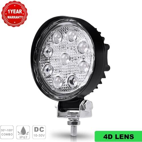 27W Work Light 4D Projector Lens Round Led Lamp Fog Lamp DRL 6500K White Light For Offroad Car Boat Truck
