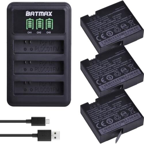 3Pcs 3.80V 1450mAh Mijia Original Battery + LED 3-Slots USB Charger for Xiaomi Mijia Mini Camera Mijia Action Accessories