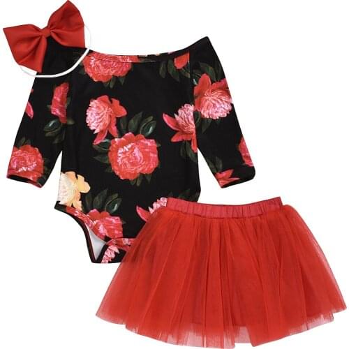 0-24M Baby Spring Autumn Clothing 3PCS Newborn Baby Girl Clothes Off Shoulder Romper Jumpsuit+Tutu Skirt+Headband Outfit Set