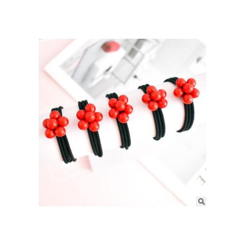 300pcs/lot DIY Red Simple Acrylic Three-in-one Rubber Bands 6 Beads Tie A Knot Hair Bands Hair Styling Tools Accessory HA914