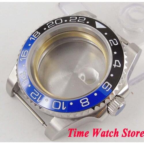 40mm GMT version Sapphire glass black blue ceramic bezel 316L stainless steel Watch Case fit Miyota 8215 ETA 2836 movement C28