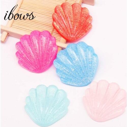 IBOWS 5pcs/lot Flat Back Resin Shells Cabochon Glitter Color Craft Cloth Accessory DIY Craft Hair Decoration For DIY Decoration