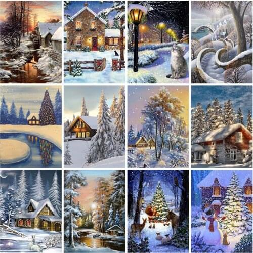 5D DIY Full Square Drill Diamond Embroidery House Tree Snow Winter Diamond Painting Cross Stitch Rhinestone Home Decoration