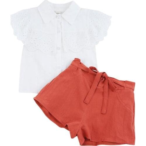 DFXD Kids Summer Clothes Set 2020 New Arrival White Lace Blouse Tops Bow Shorts Casual 2pc Outfit Set 2-8T Cotton Kids Clothes