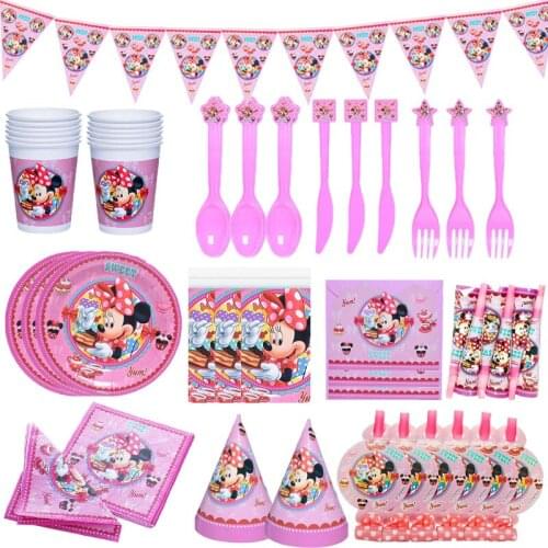 Disney Minnie Mouse Party Series Disposable Tableware Set Paper Cups Plates Decor for Kids Birthday Party Decorations Supplies
