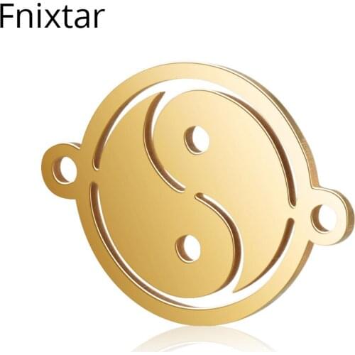 Fnixtar 10pcs/lot Gold Color Stainless Steel 12mm Round Yin Yang Metal Mini Charms Connecting Accessories Pendants DIY Jewelry
