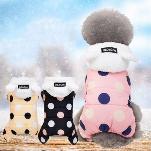 Cotton Dot Pet Winter Big Polka Warm Clothes Cute Fleece Dog Clothing Four Legs Puppy Outfit Jacket Coat Pets Jumpsuit Costume