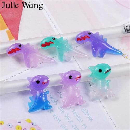 Julie Wang 20PCS Resin Cartoon Dinosaur Charms Random Mixed Animals Pendants Jewelry Making Accessory Decoration