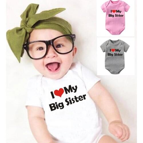 I Love My Big Sister Letters Graphic Printed Fashion Onesies Baby Boys Girls Cotton Bodysuit Toddler Infant Soft Wear Rompers